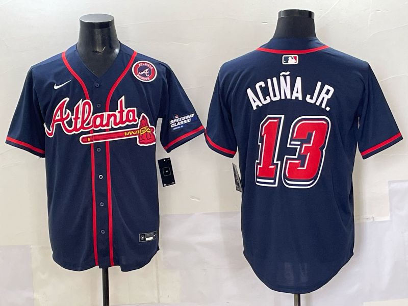 Men Atlanta Braves 13 Acuna jr Drak Blue Nike 2025 MLB Jersey style 07